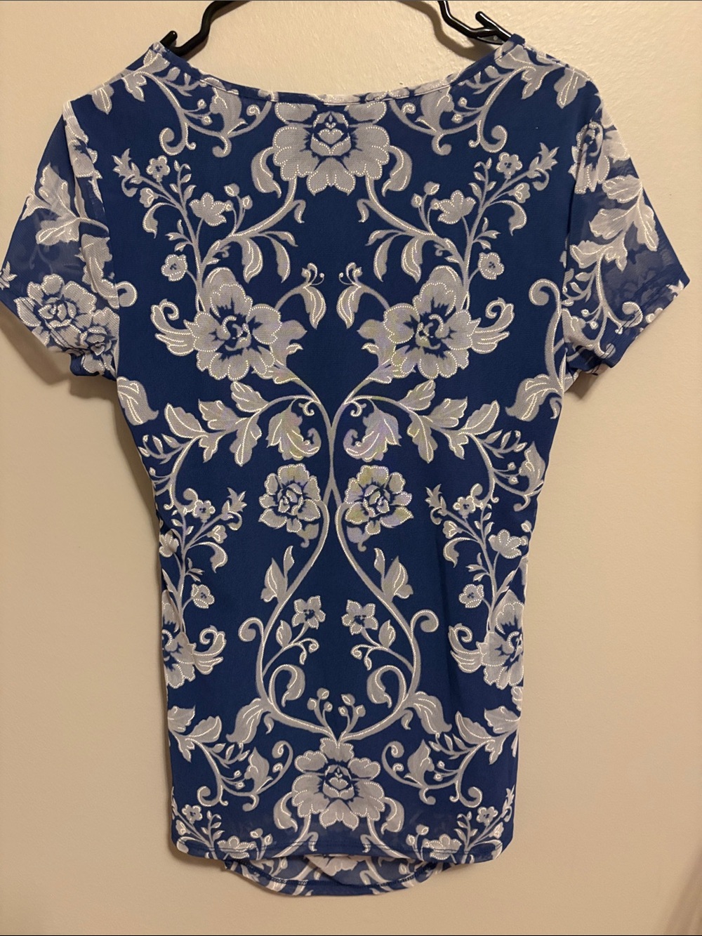 INC International Concepts Blue & White Floral Short Sleeve Top